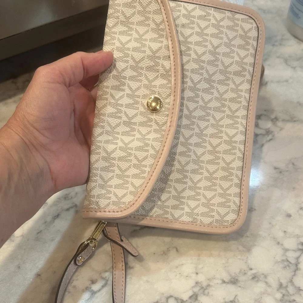 Michael Kors Beige and Pink Logo Clutch